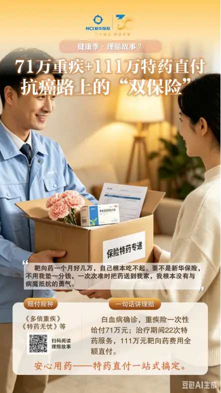 健康季理赔故事 丨71万重疾+111万特药直付——抗癌路上的“双保险”