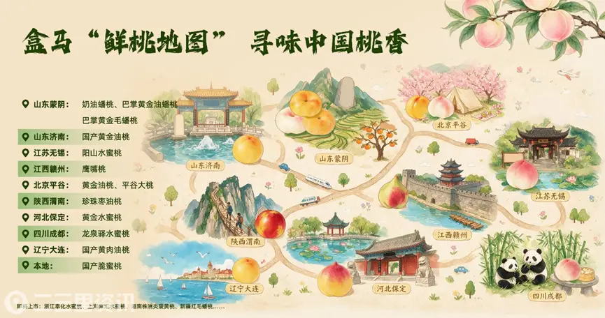 八省13味鲜桃齐上盒马鲜生，一站尝遍全国“桃味地图”