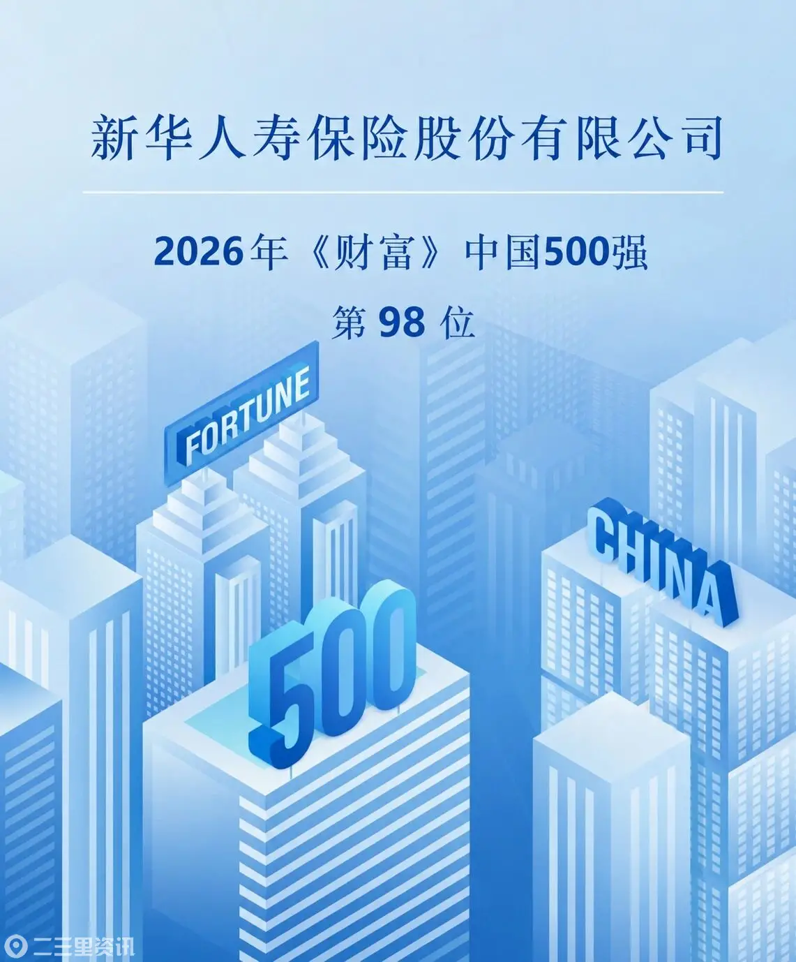 新华保险位列《财富》中国500强第98位！