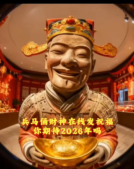  你期待2026年吗？兵马俑扮财神拜年啦，来接好运