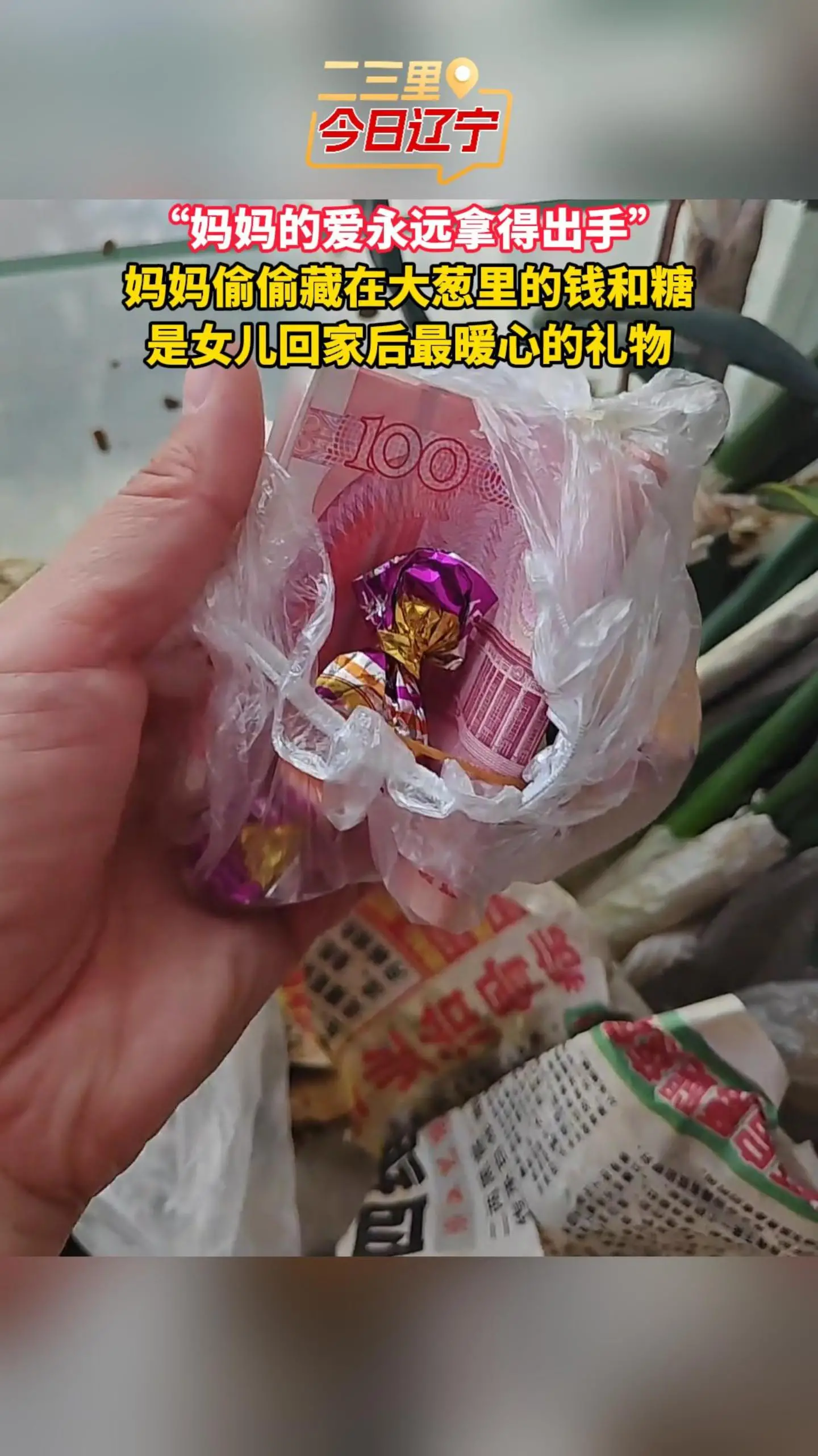 “妈妈的爱永远拿得出手” 妈妈偷偷藏在大葱里的钱和糖 是女儿回家后最暖心的礼物