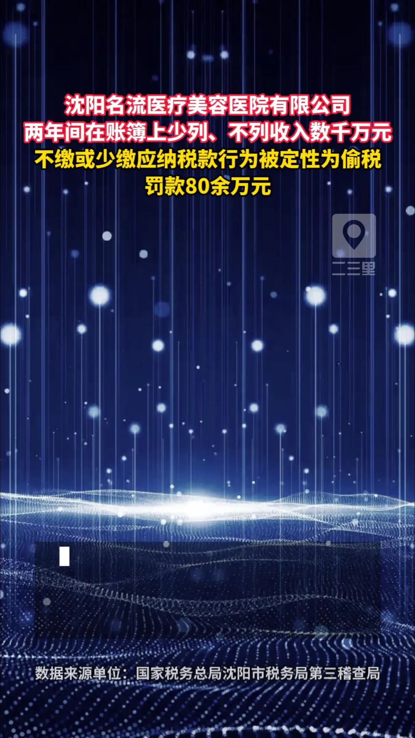 沈阳名流医疗美容医院有限公司两年间在账簿上少列、不列收入数千万元 不缴或少缴应纳税款行为被定性为偷税 罚款80余万元