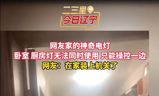一网友家的神奇电灯 卧室 厨房灯无法同时使用 只能操控一边 网友：在家装上机关了