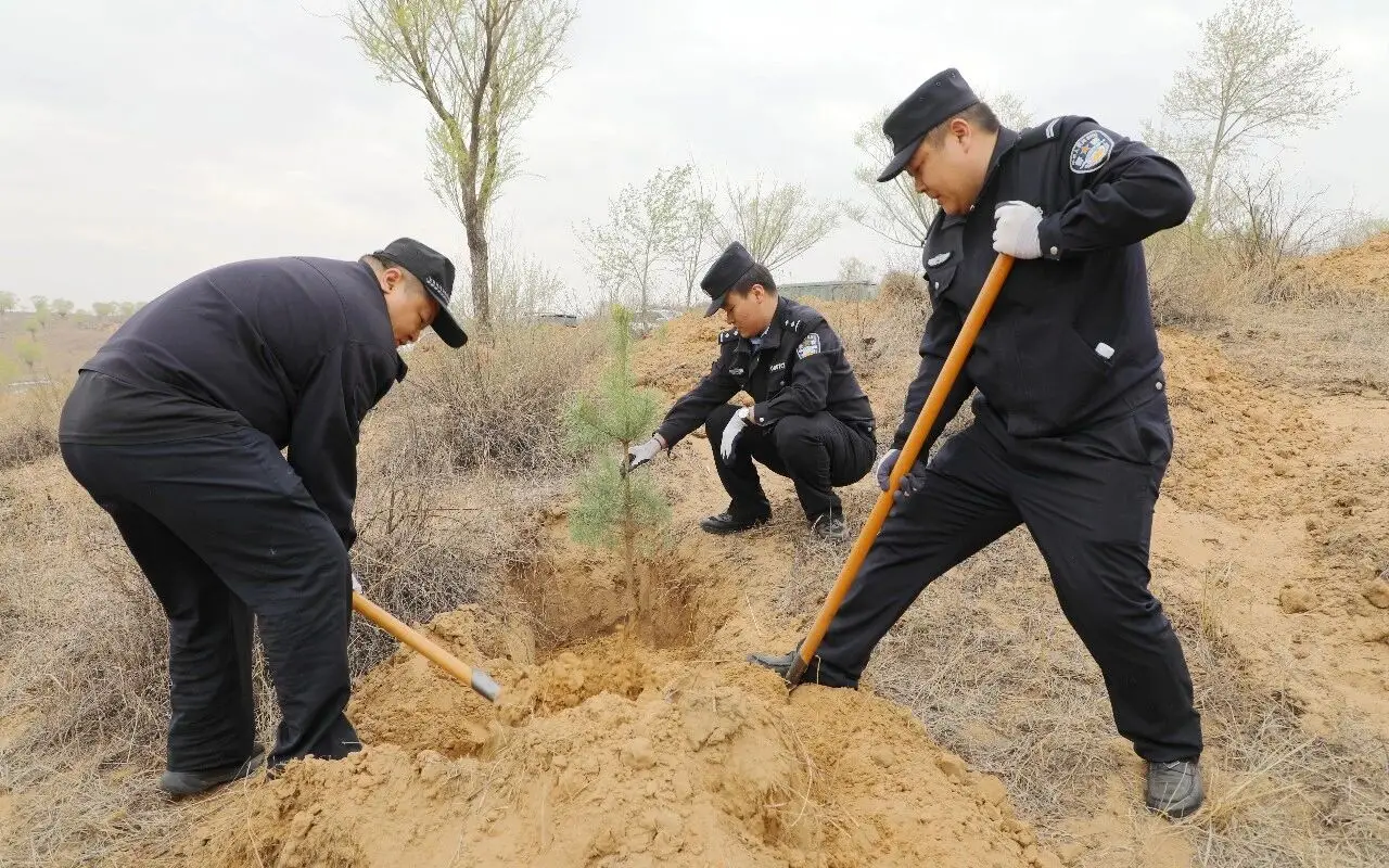 栽下一片新绿 守护一方平安｜横山公安开展义务植树活动