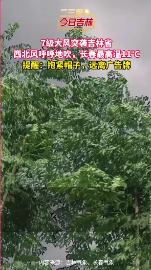 吉林省今天有4-5级偏西风，瞬间风力可达7级，长春最高气温11℃