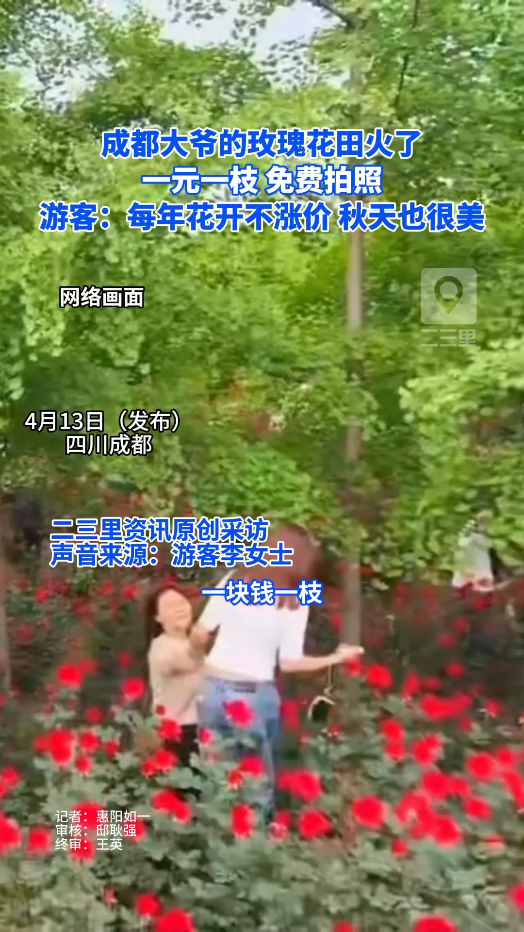 成都大爷的玫瑰花田火了一元一枝免费拍照