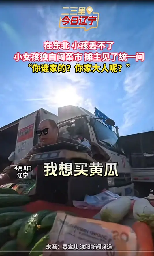 在东北 小孩丢不了  小女孩独自闯菜市 摊主见了统一问 “你谁家的？ 你家大人呢？”