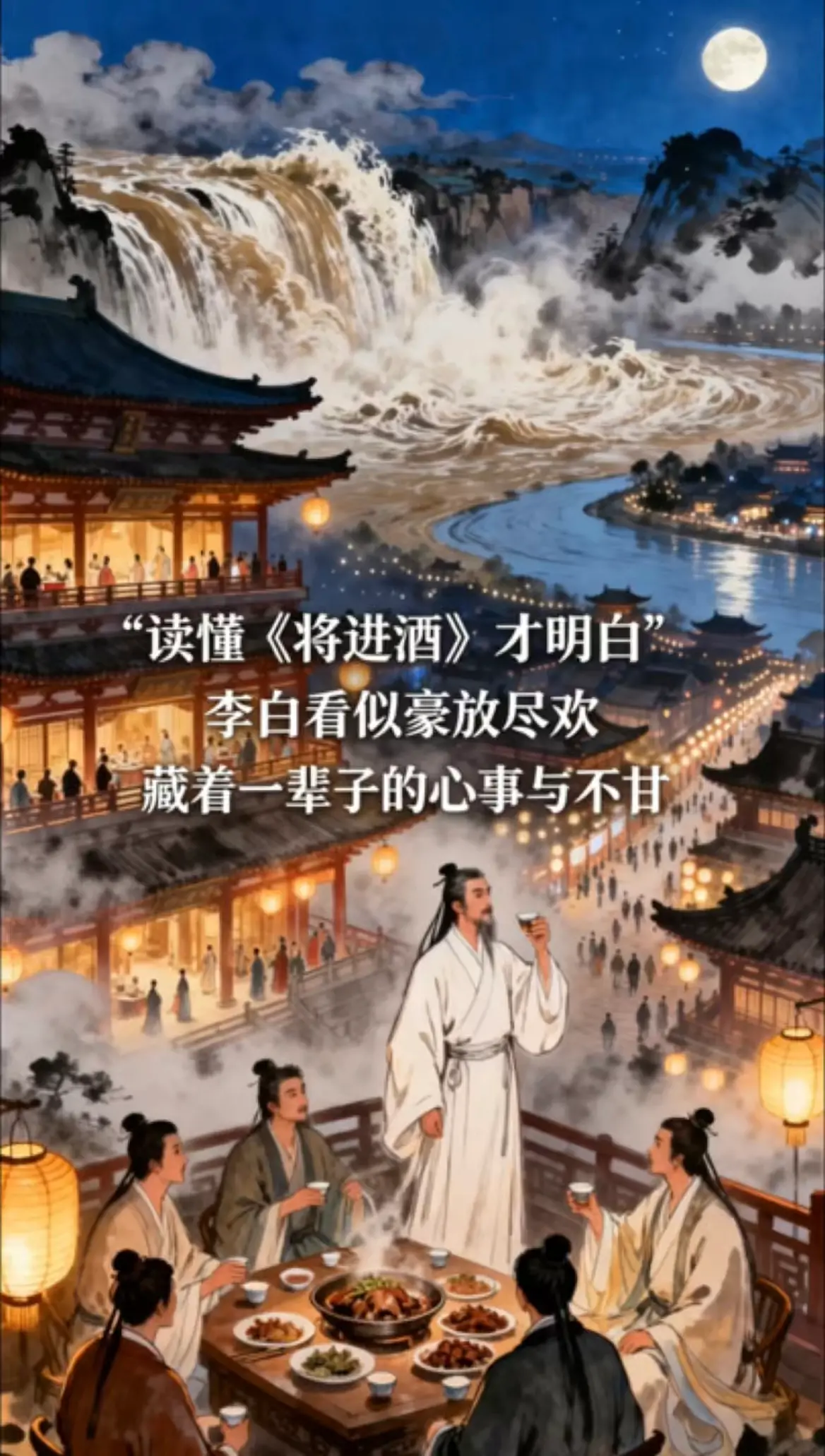读懂《将进酒》才明白李白看似豪放尽欢，却藏着一辈子的心事与不甘