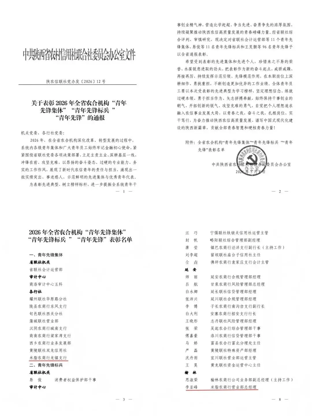 喜报！米脂农商银行斩获两项全省农合机构青年荣誉