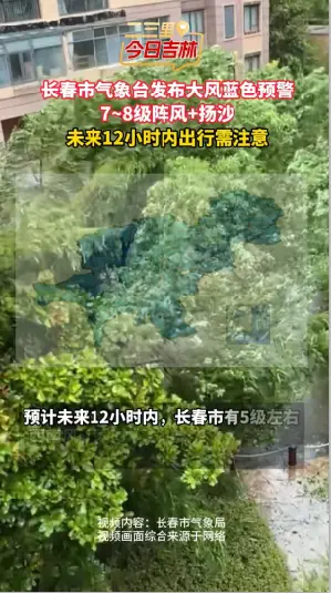 长春市大风蓝色预警！7~8级阵风扬沙，未来12小时出行需谨慎。