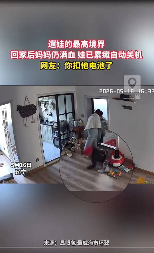 遛娃的最高境界 回家后妈妈仍满血 娃已累瘫自动关机 网友：你扣他电池了