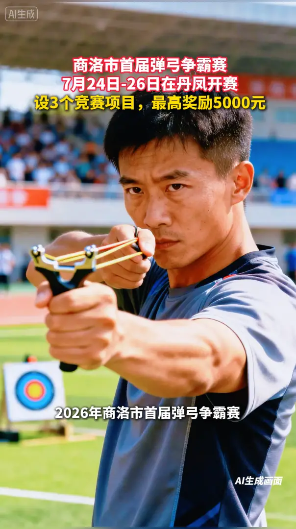 商洛市首届弹弓争霸赛7月24日-26日在丹凤开赛，设3个竞赛项目，最高奖励5000元