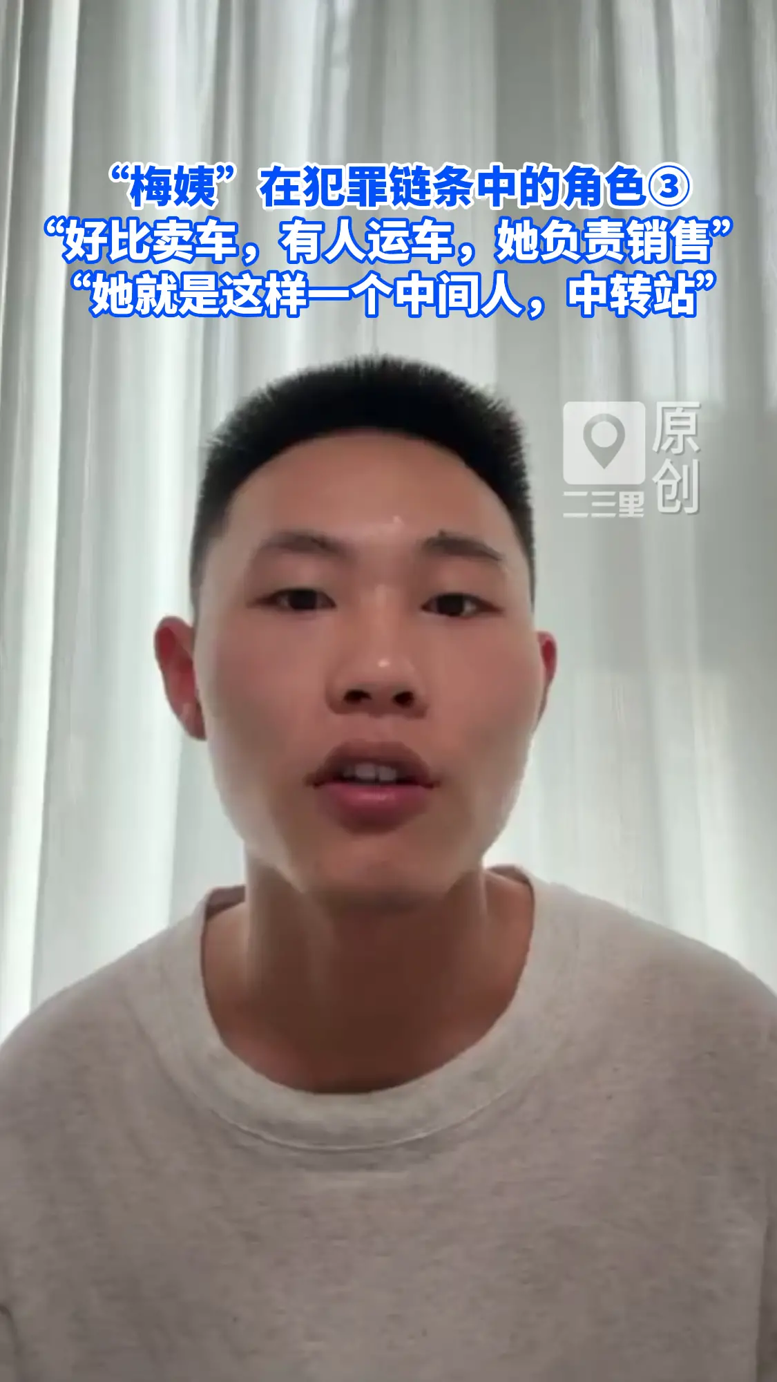 “梅姨”在犯罪链条中的角色 “好比卖车，有人运车，她负责销售”  “她就是这样一个中间人，中转站”