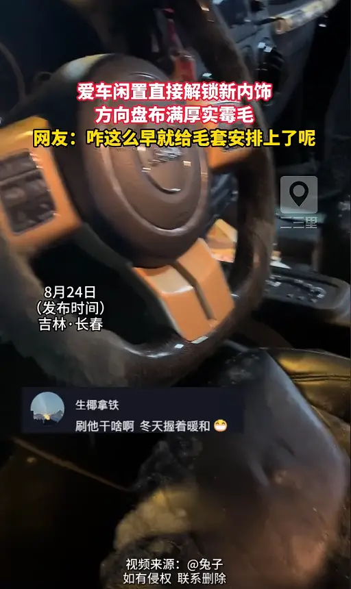 车主停放爱车一月未开，方向盘长满霉毛