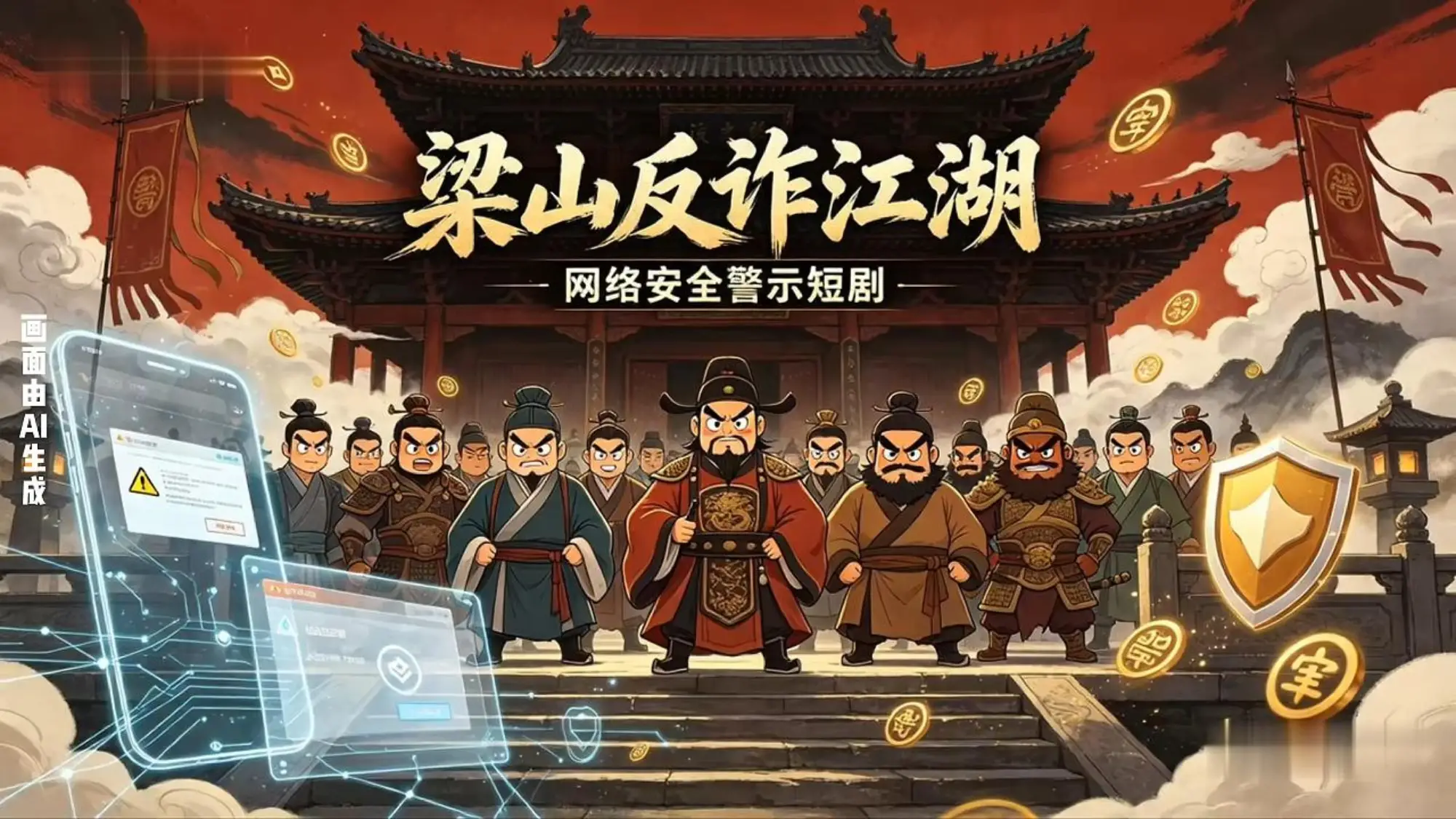 2026榆林网安周视频征集：初选入围作品展播 AI创意视频《“梁山反诈江湖”网络安全警示短剧》