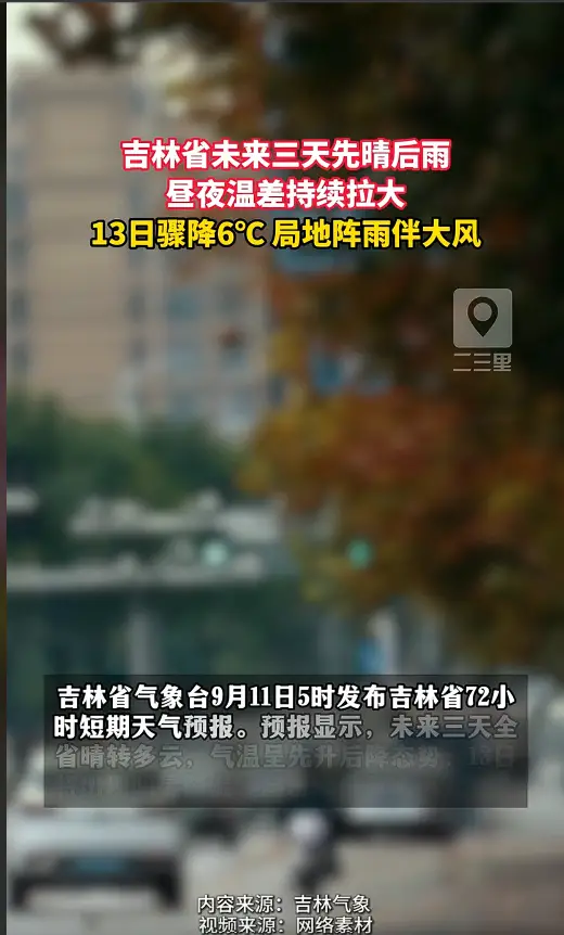 吉林气温上演过山车，先冲高后跳水，13 日风雨齐上线