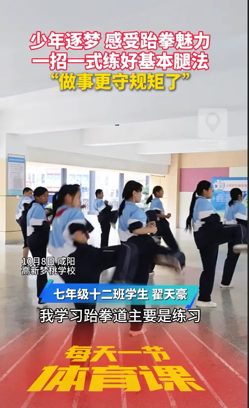 每天一节体育课|少年逐梦 感受跆拳道魅力 一招一式练好基本腿法